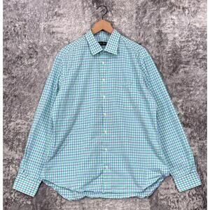 Gitman Brothers Shirt XL Mens Blue Green Gingham Check Plaid Poplin Long Sleeve